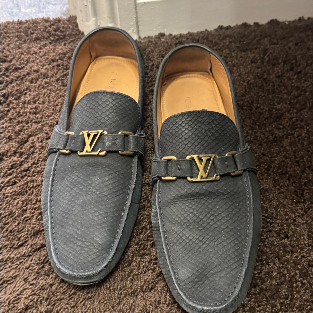 Louis Vuitton Gray Leather Loafers with Gold Hardware - Picture 1 of 9